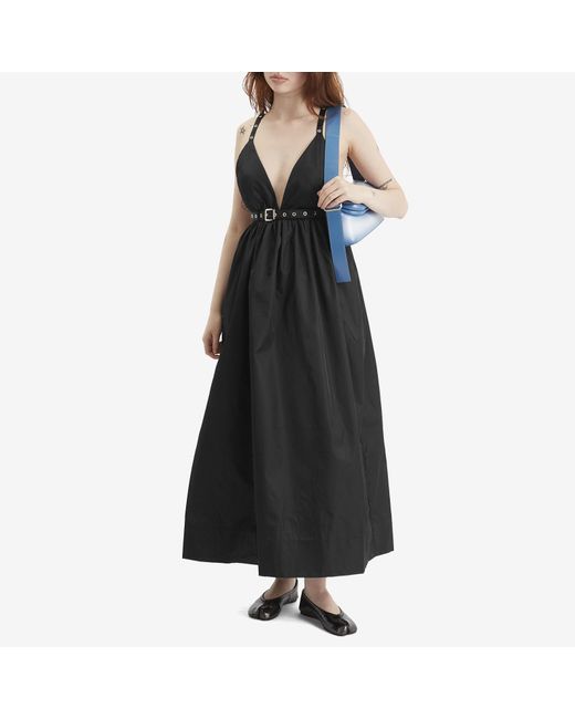 Ganni Black Duchesse Nylon Strap Midi Dress