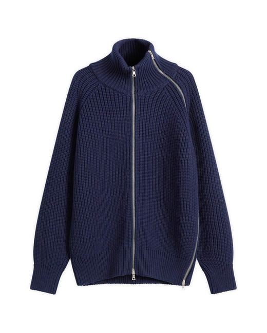 Dries Van Noten Double Zip Wool Ribbed Jumper in Blue for Men