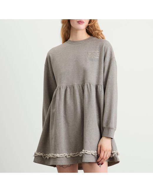 Ganni Gray Isoli Crewneck Peplum Dress