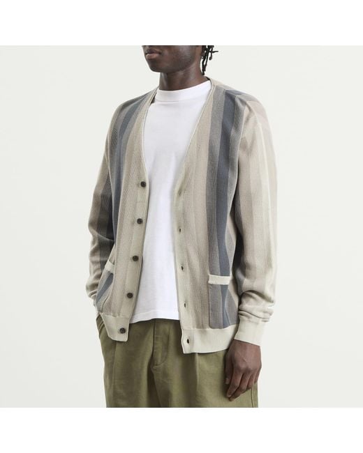 Beams Plus Gray Multi Stripe Cardigan for men