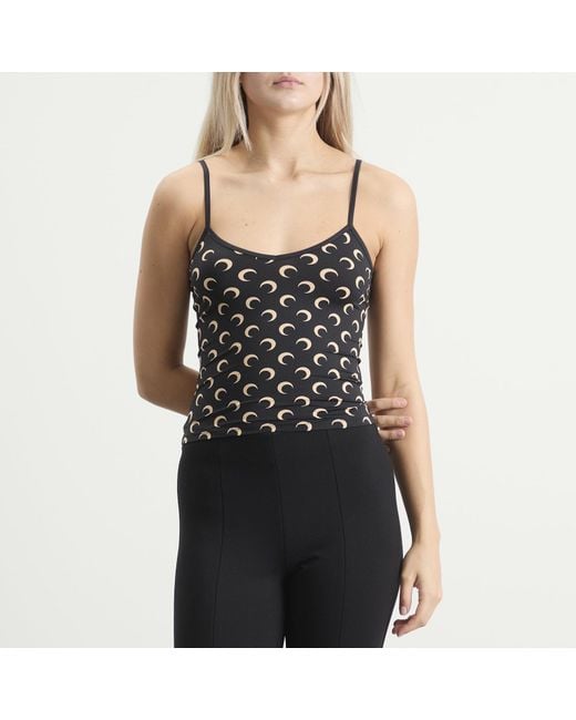 MARINE SERRE Black Moon Printed Straps Top