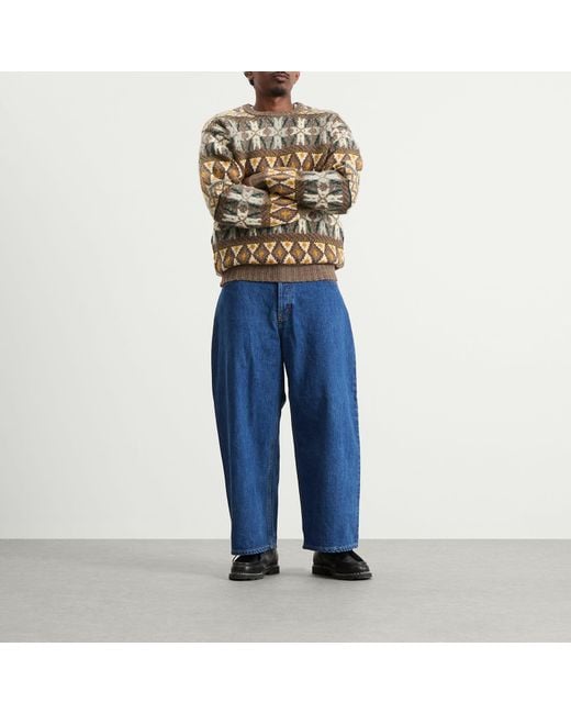 Beams Plus Brown Fair Isle Crew Neck Jumper for men