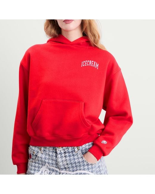 ICECREAM Red College Cropped Popover Hoodie