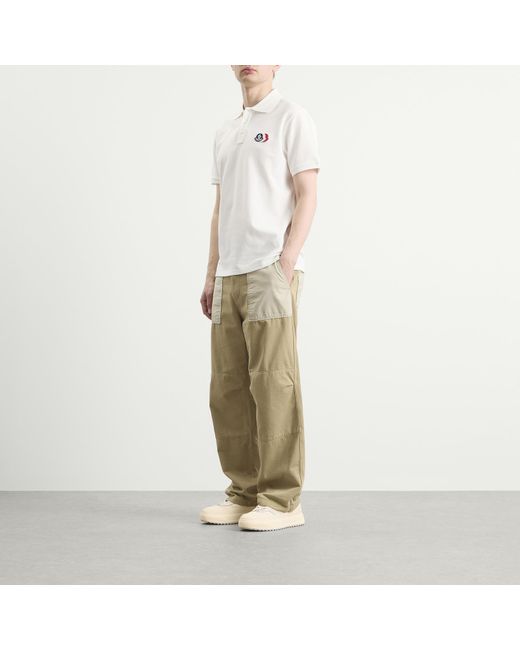 Moncler White Tripe Crest Polo Shirt for men