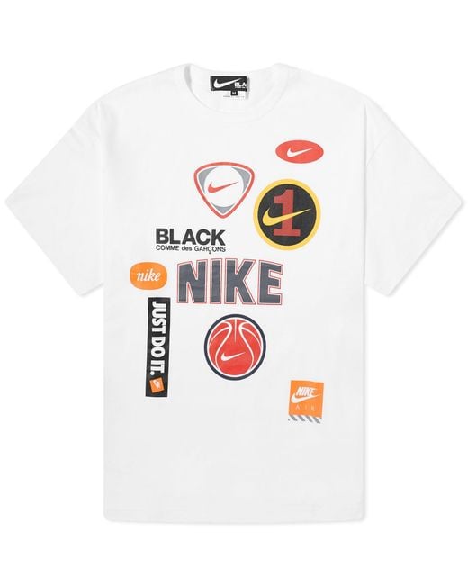 Comme des Garçons White Comme Des Garçons X Nike Oversized Multi Logo Print Te for men