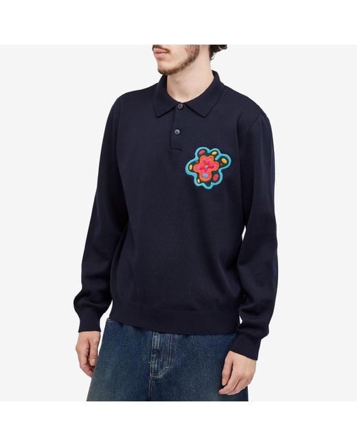 by Parra Blue Flower Blob Knitted Polo Shirt for men