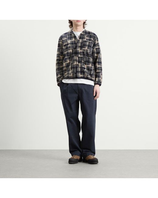 Universal Works Black Patch Check Fleece Cardigan for men