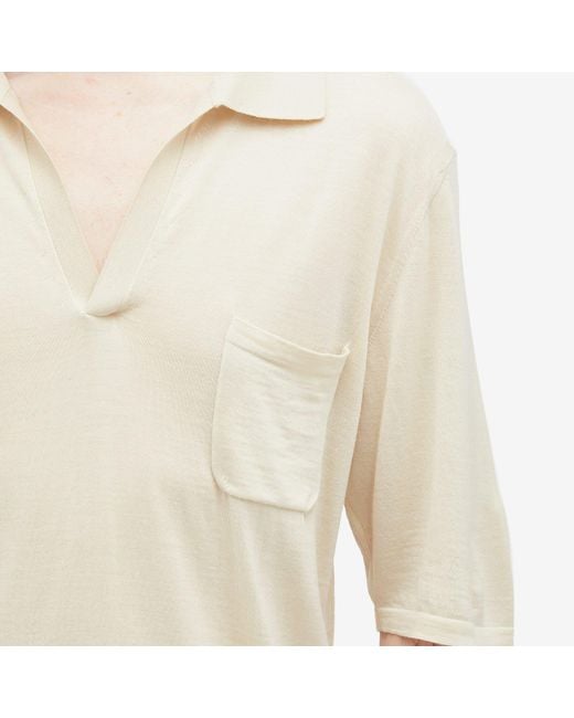 Saint Laurent Natural Open Collar Knit Polo Shirt for men