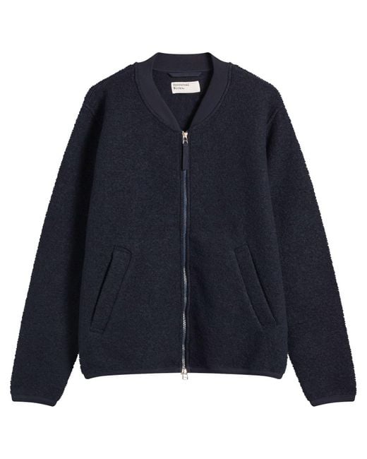 Universal Works Blue Wool Fleece Zip Bomber for men