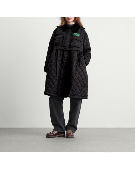 Barbour Black X Ganni Peplum Zip Off Quilted Jacket