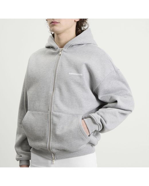 Annie Hood Gray Mini Logo Zip Hoodie for men