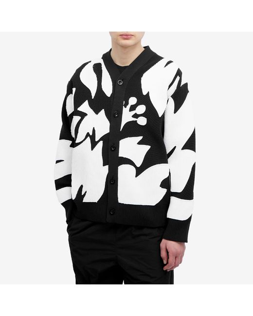 Sacai Black Floral Embroidered Patch Cardigan for men