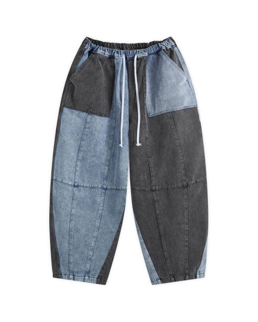 ANGLAN Blue Denim Mix Fatigue Balloon Pants for men