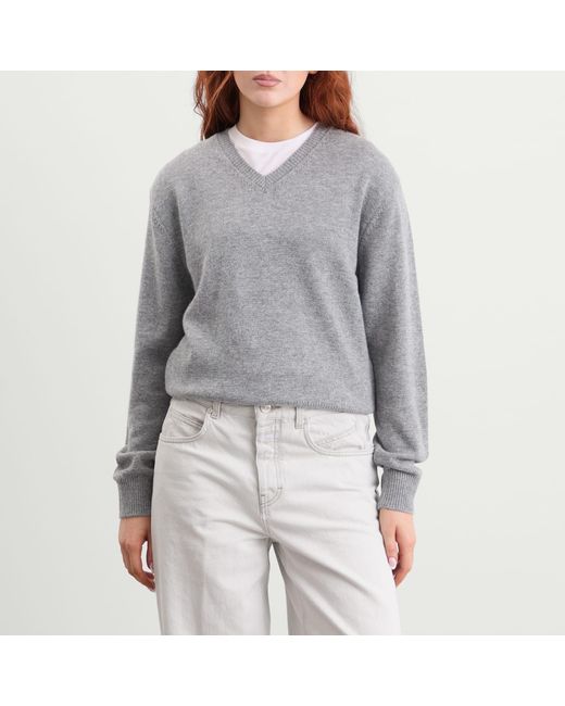 DUNST Gray Cashmere V-Neck Sweater