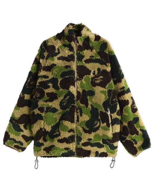 A Bathing Ape Green Abc Camo One Point Boa Fleece Jacket for men
