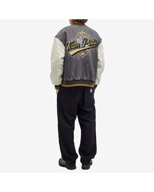 PATTA Gray Homerun Denim Varsity Jacket for men