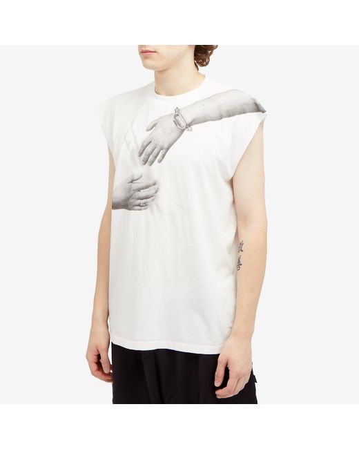 MM6 by Maison Martin Margiela White Hand Print Sleeveless T-Shirt for men