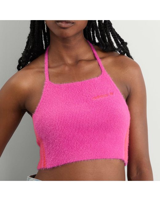 Adidas Pink Fluffy Knitted Halter Top