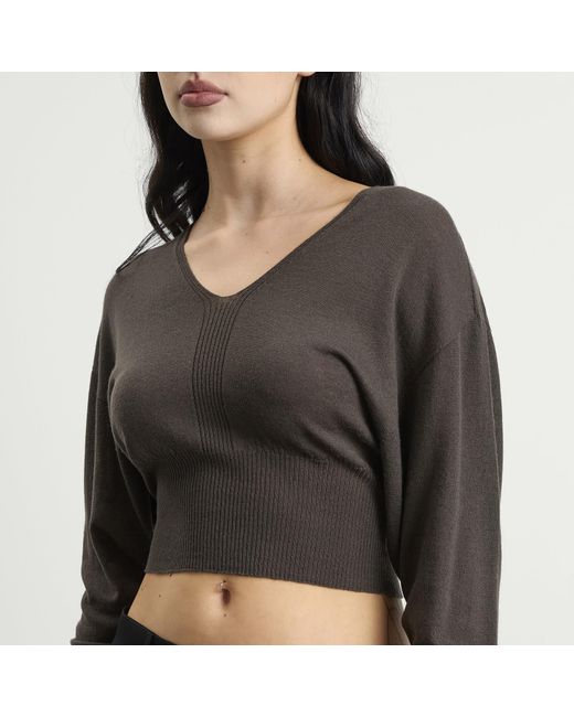 Rick Owens Black V-Neck Cropped Jumper