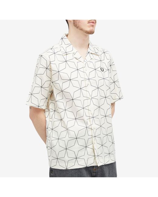 Fred Perry White Geometric Short Sleeve Vacation Shirt for men