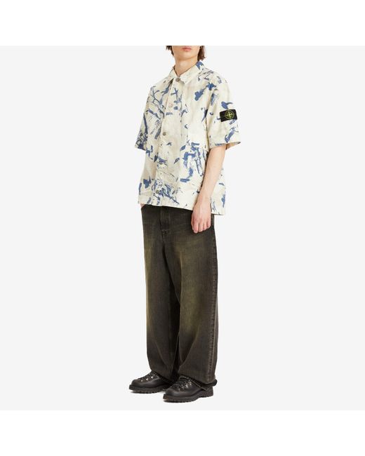 Stone Island Blue Scan Camo Ripstop-Ovd Short Sleeve Shirt for men