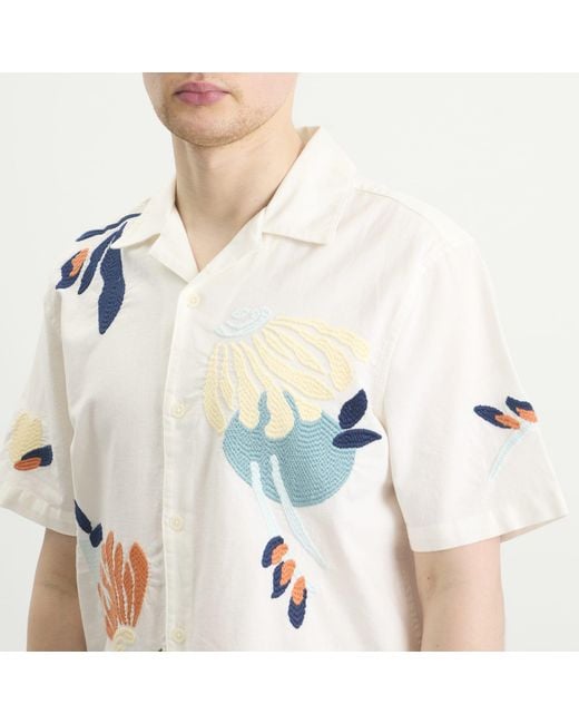 Wax London White Didcot Chunky Stitch Flower Vacation Shirt for men