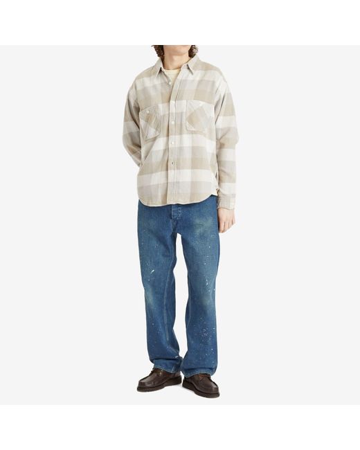 Beams Plus White Flannel Plaid Shirt for men