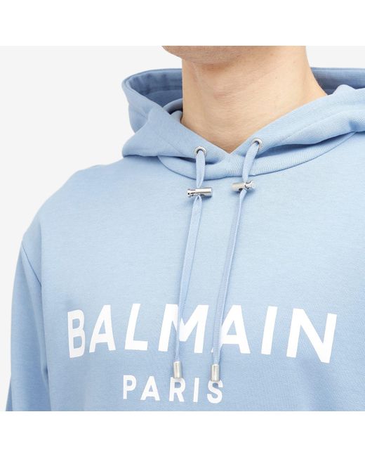 Balmain Blue Paris Logo Hoodie for men