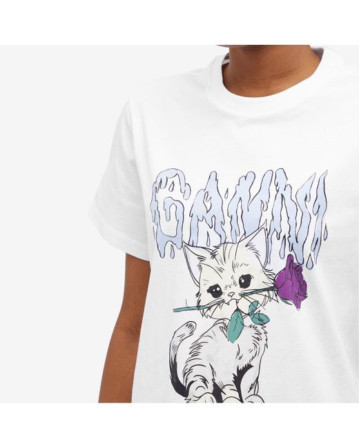 Ganni White Cat Relaxed T-Shirt