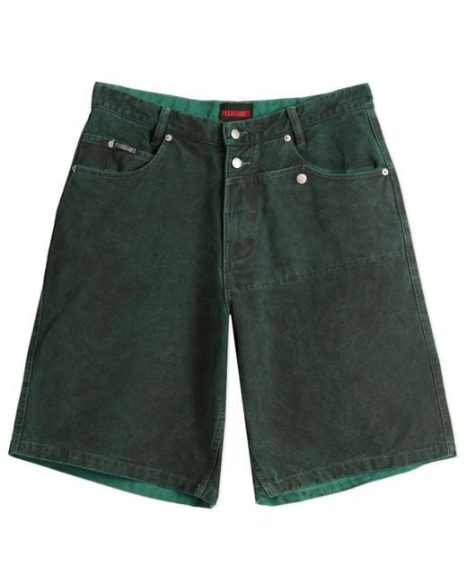 Pleasures Green Apollo Baggy Denim Shorts for men