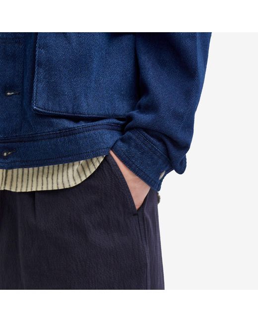 Universal Works Blue Seersucker Pleated Pant for men