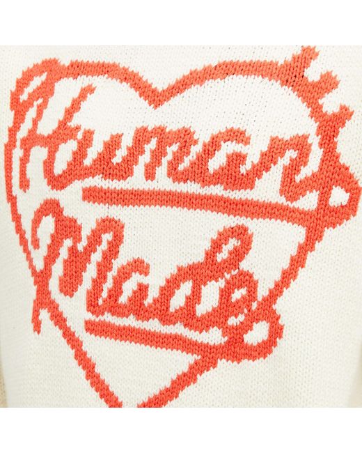 Human Made White Knitted Heart Crew Neck Jumper for men