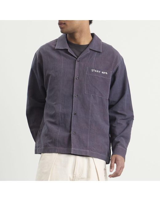 STORY mfg. Blue Hand Applique Greetings Long Sleeve Shirt for men