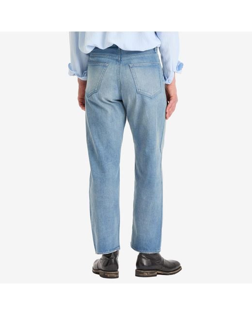 AURALEE Selvedge Faded Light Denim Wide Pants in Blue for