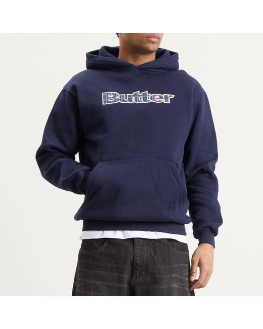 Butter Goods Blue Plaid Logo Applique Hoodie for men