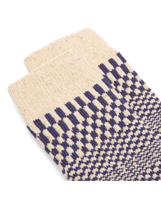 RoToTo Blue Warped Checker Crew Sock