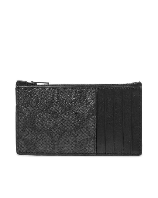 COACH Signature Leather Zip Closure Card Case in Charcoal (Black) for Men Lyst UK
