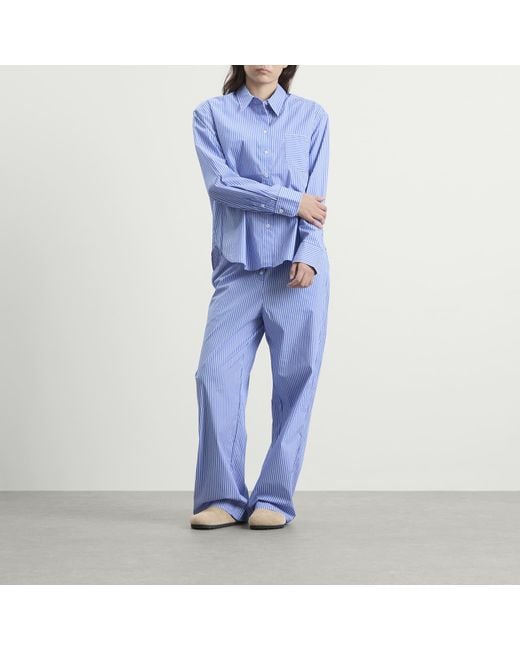 GOOD AMERICAN Blue Poplin Lace Trimmed Pull On Pants