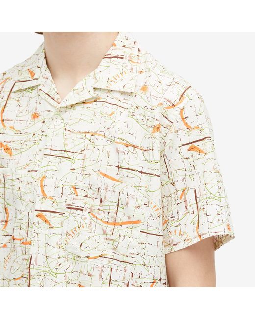 Beams Plus Natural Open Collar Rayon Print Shirt for men