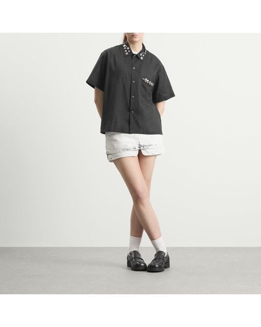 Toga Black Toga Plain Weave Metal Short Sleeve Shirt