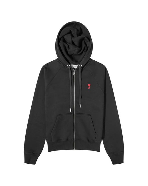 AMI Black Small A Heart Zip Hoodie for men