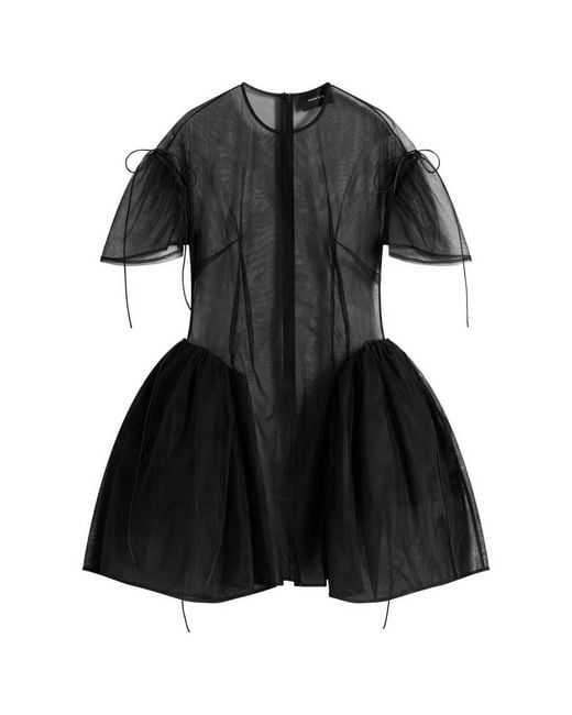 Simone Rocha Black Mini Puff Sleeve Cord Hip Dress