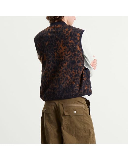 Universal Works Black Night Leopard Zip Waistcoat for men
