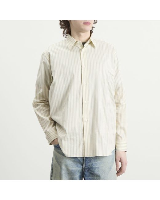 Auralee White Cotton Silk Stripe Shirt for men