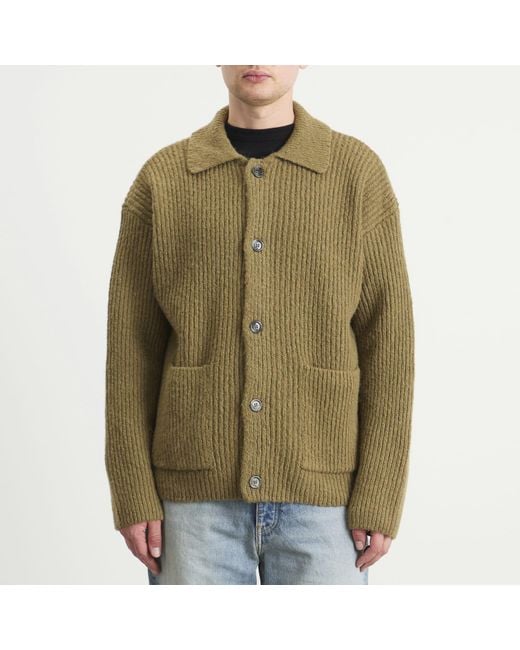 AMI Green Felted And Chunky Wool Ribbed Knit Cardigan for men