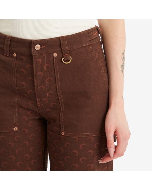 MARINE SERRE Brown Moon Jacquard Twill Workwear Pants