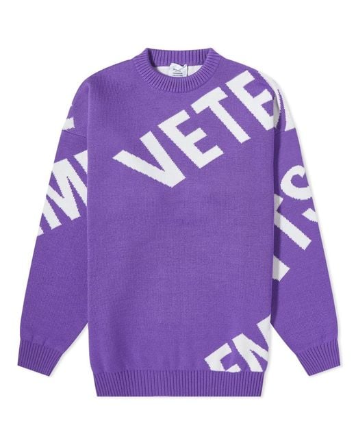 Vetements Wool Giant Logo Knit Sweater in Purple | Lyst Canada