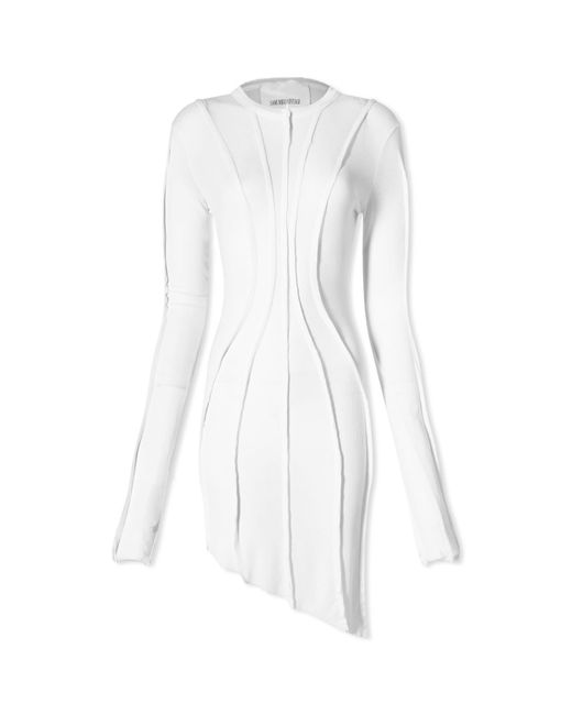 SAMI MIRO VINTAGE White Asymmetric Long Sleeve Mini Dress