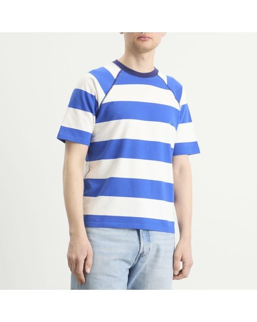 Drake's Blue Block Stripe Raglan T-Shirt for men