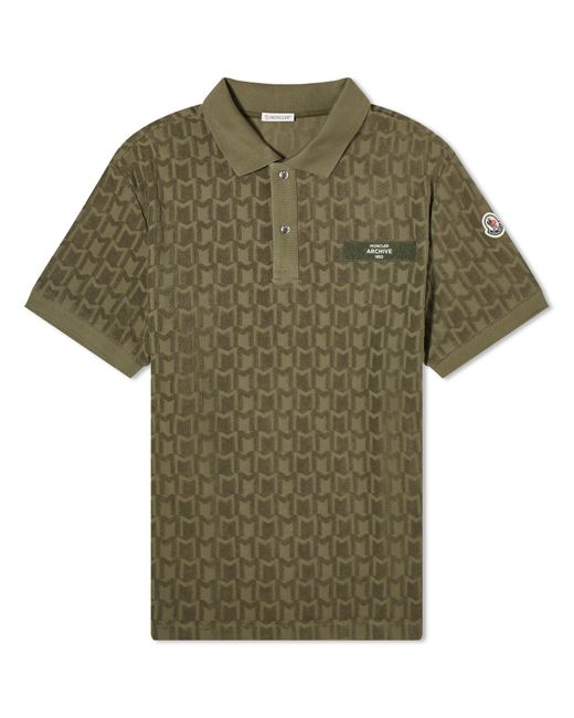 Moncler Green Towelling Monogram Polo Shirt for men